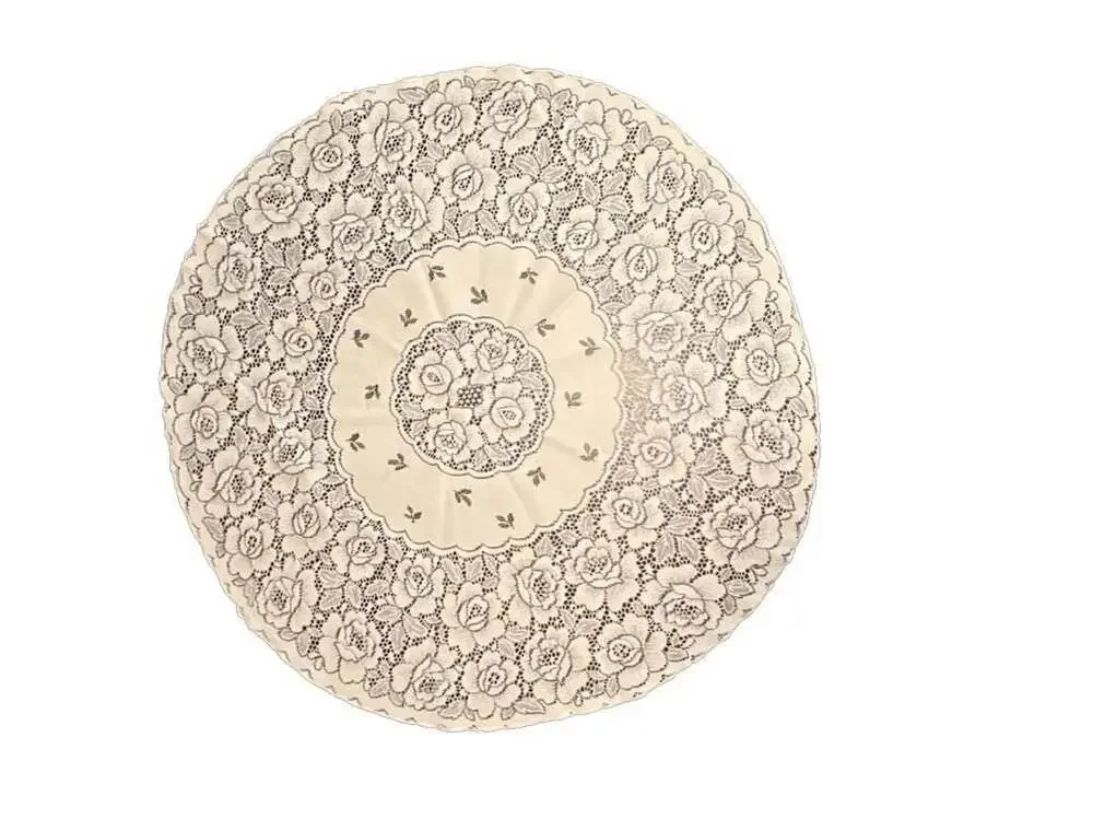 Vintage Beautiful Floral Lace Round Tablecloth, Cream/Ivory 40”